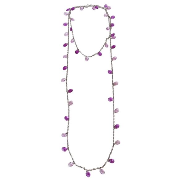 Purple & Clear Beaded Multi-Strand Necklace With Silver-Tone Chain - Picture 4 of 5